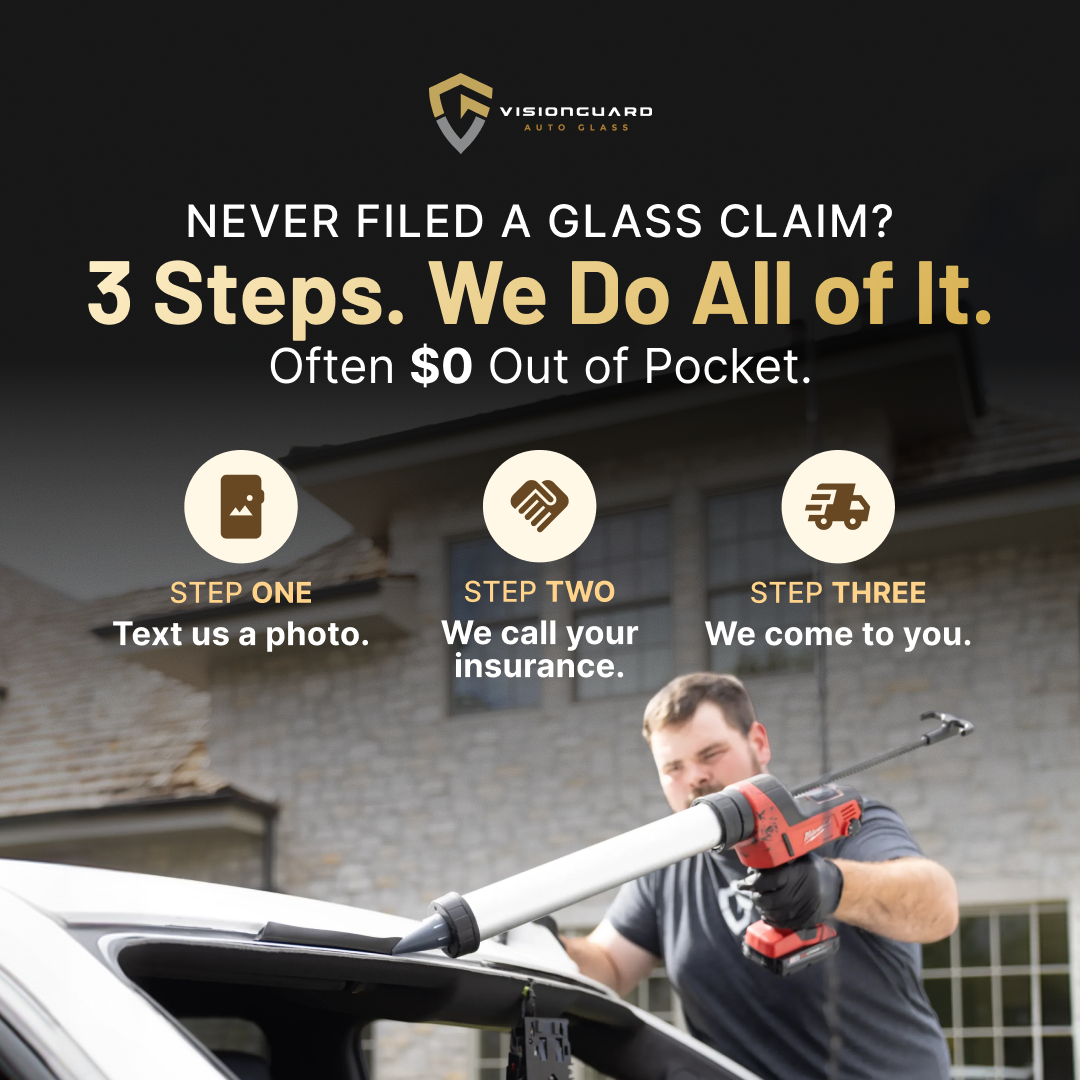 Insurance handled end-to-end — glass claims often have a $0 deductible, so the repair is fully covered and costs nothing out of pocket