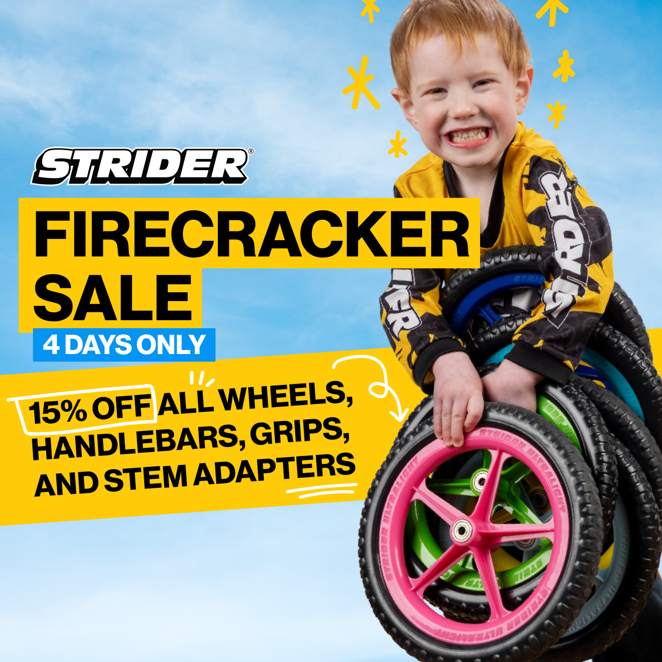 Firecracker Sale — blue sky hero, urgency layout